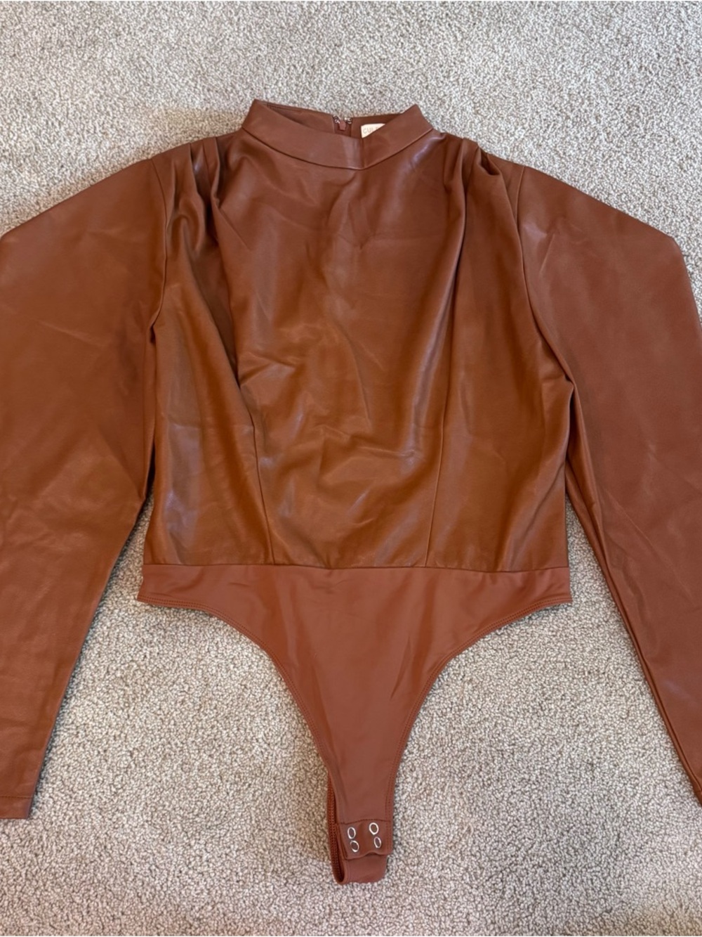Culpos I.N.C Womens Sz Large Brown Faux Leather Bodysuit Jumpsuit EUC